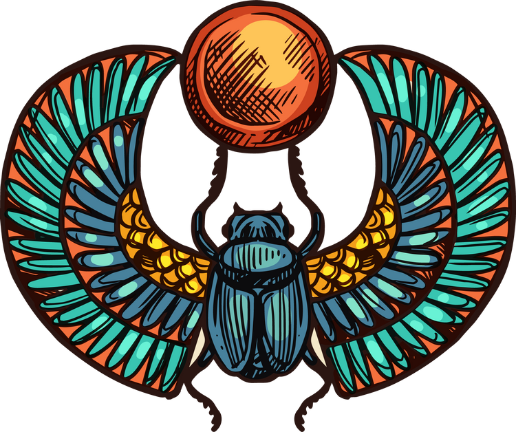 Sacred scarabeus isolated Egyptian scarab with sun